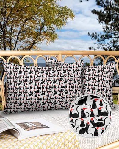 Waterproof Pillow Protector 2 Pack with Black Cat Christmas Hat Design