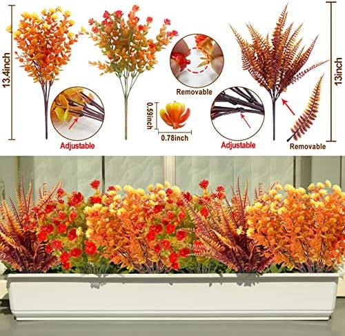 TURNMEON 12-Bundle Fall Artificial Flowers UV Resistant