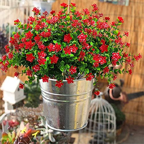 Grunyia 8 Bundles Red-Eucalyptus Artificial Flowers