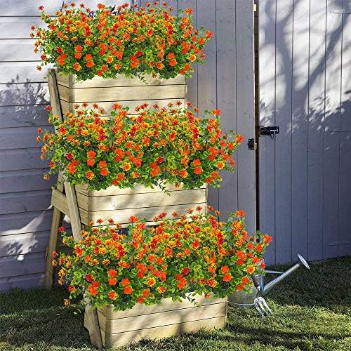ZWYOQI 8 Pack Artificial Orange Flowers UV Resistant Decor