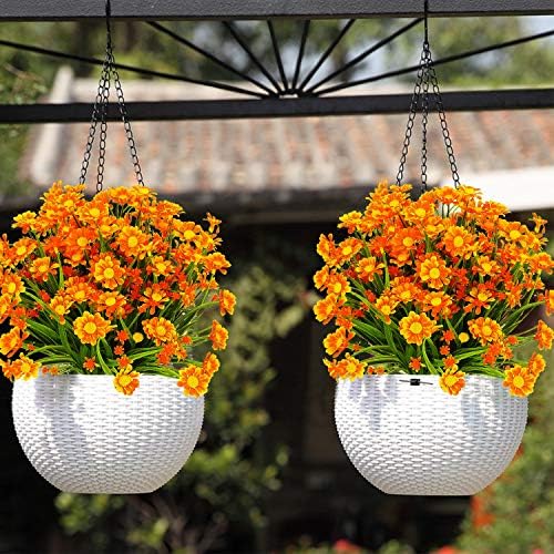 TURNMEON Artificial Daisy Flowers 8 Bundles Orange Summer Decor