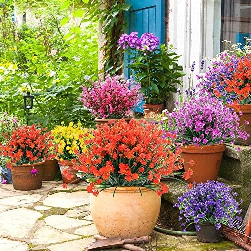 ArtBloom 8 Bundles Artificial Flowers Orange Red