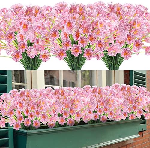 ZEOSTARO 12 Bundles UV Resistant Fake Flowers Pink