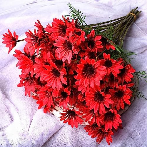 15 Bundles Artificial Red Daisy Flowers UV Resistant