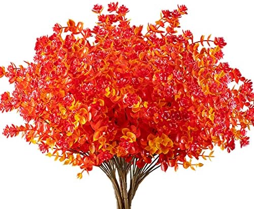 URSTOUD 10PCS Artificial Eucalyptus Plants Fall Red 1