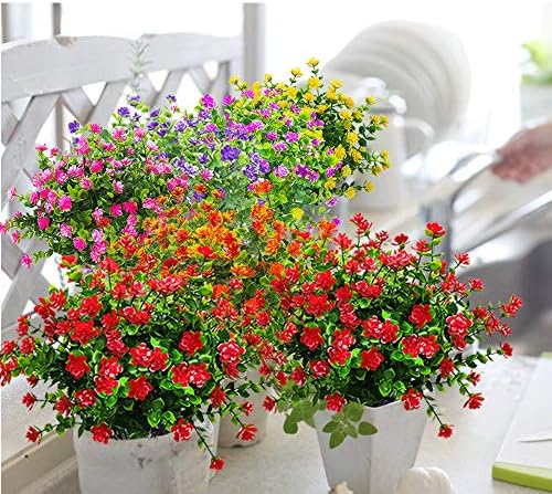 Grunyia 8 Bundles Red-Eucalyptus Artificial Flowers