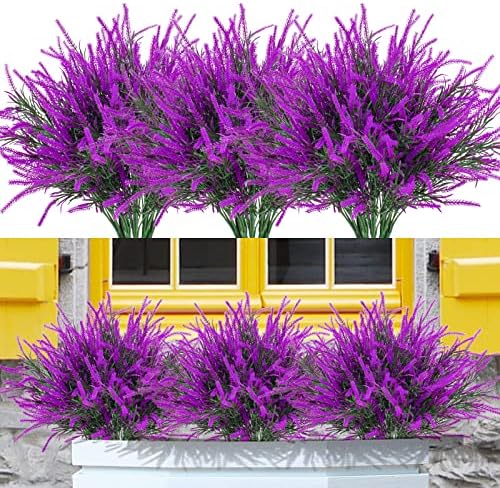 Ximiloor 12 Bundle Artificial Lavender UV Resistant Outdoor Plants