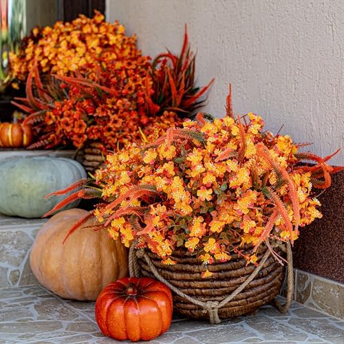 AXYLEX Artificial Fall Flowers - 16 Bundles UV Resistant Faux Mums