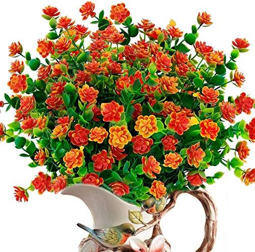 ZWYOQI 8 Pack Artificial Orange Flowers UV Resistant Decor