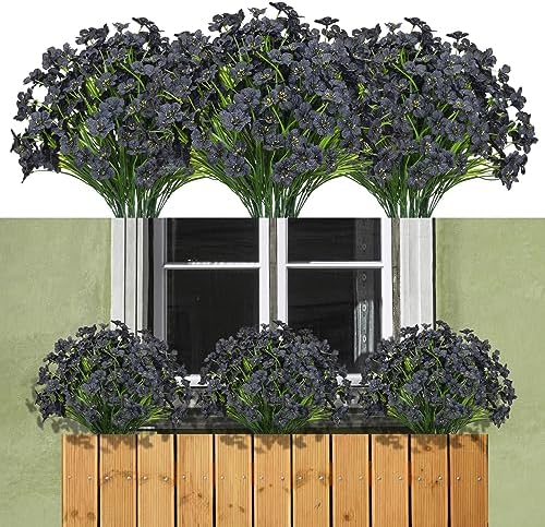 15 Bundle Artificial Flowers UV Resistant Black Outdoor Decor
