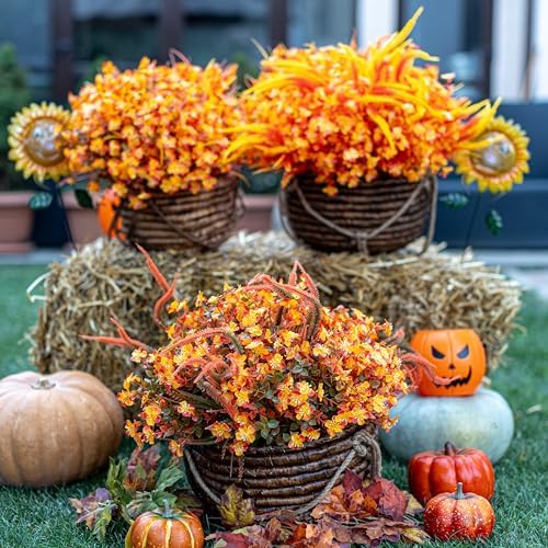 AXYLEX Artificial Fall Flowers - 16 Bundles UV Resistant Faux Mums