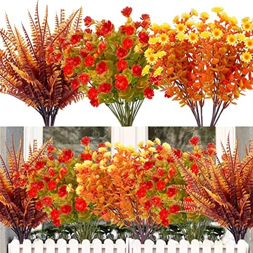 TURNMEON 12-Bundle Fall Artificial Flowers UV Resistant