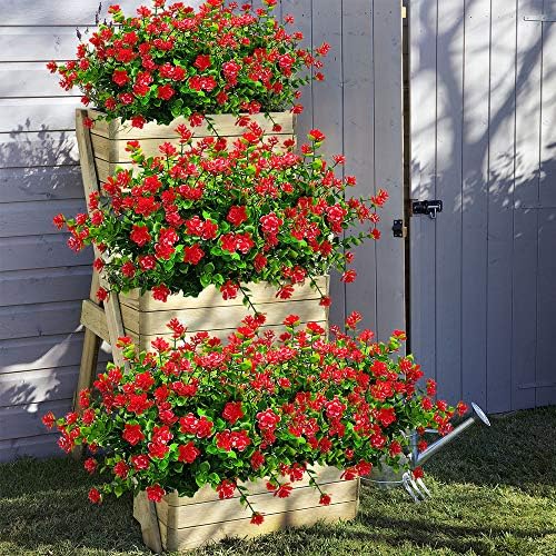 Grunyia 8 Bundles Red-Eucalyptus Artificial Flowers