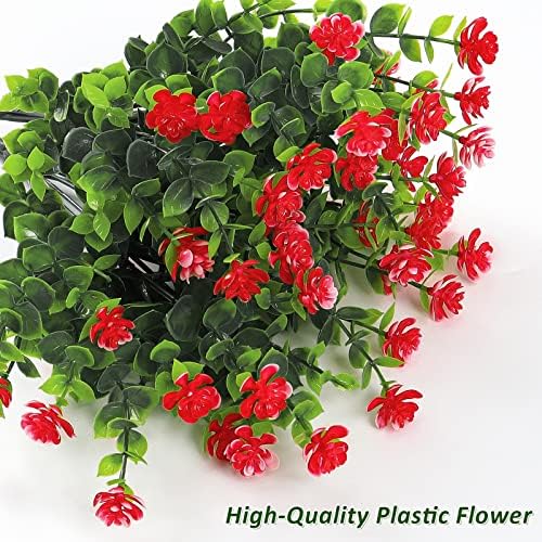 Dremisland 10 Bundles UV Resistant Artificial Deep Red Boxwood Flowers
